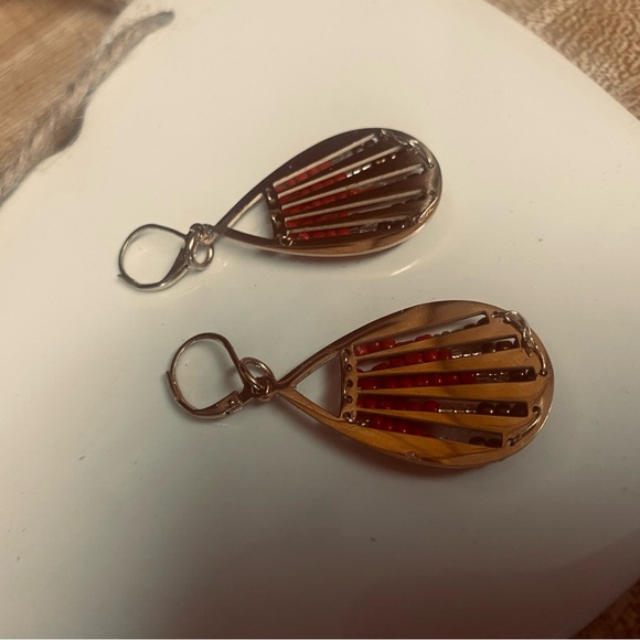 BOHO Handmade Beaded Earrings in Red and Brown - Picture 3 of 3